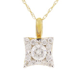 10k Yellow Gold 0.33ctw Diamond Solitaire Cluster Square Pendant Necklace 18"