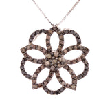 14k White Gold 0.82ctw Black & Brown Hibiscus Flower Pendant Necklace 18"