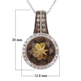 14k White Gold 0.35ctw Smoky Quartz & Diamond Dangle Oval Halo Pendant Necklace