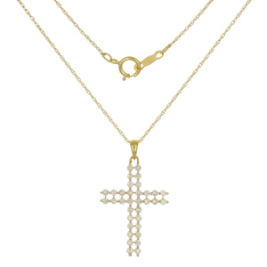 14k Yellow Gold 0.52ctw Diamond Double Cross Pendant Necklace