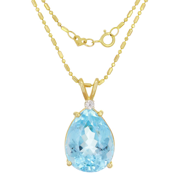 14k Yellow Gold Swiss Blue Topaz & Diamond Accent Pear Pendant Necklace 18