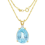 14k Yellow Gold Swiss Blue Topaz & Diamond Accent Pear Pendant Necklace 18"