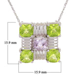 14k White Gold Peridot & Amethyst Square Checkerboard Floating Pendant Necklace