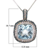 10k White Gold 0.60ctw Blue Topaz & Diamond Pave Cushion Pendant Necklace 18"