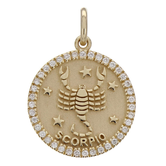 14k Yellow Gold Diamond Zodiac Sign Scorpio Pendant