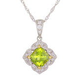 14k Two Tone Gold Peridot & Diamond Flower Leaf Pendant Necklace 18"