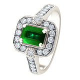 14k White Gold 1.35ctw Emerald & Diamond Art Deco Style Halo Ring Size 6.5