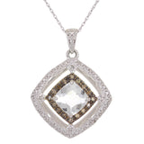 14k White Gold 0.36ctw  Amethyst &  Diamond Square Halo Shield Pendant Necklace