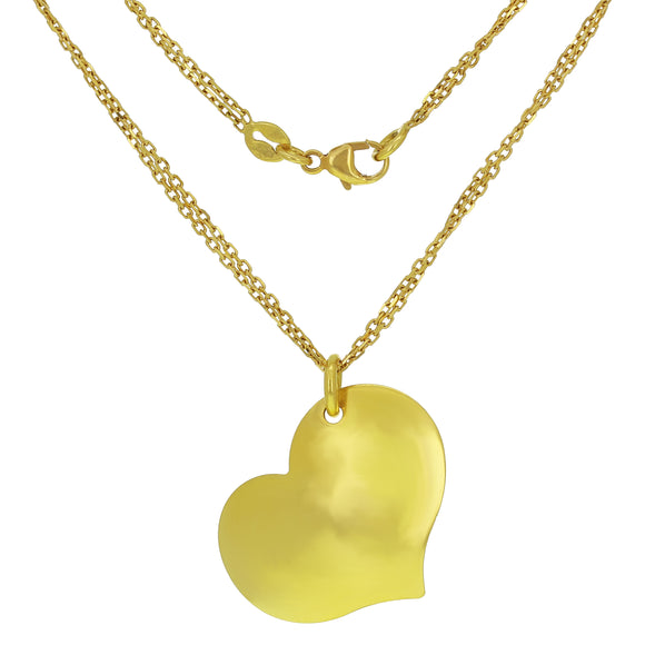 18k Yellow Gold Shiny Sideways Heart Double Strand Pendant Necklace