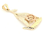14k Two Tone Gold Solid Moving Nautical Wheel Sailboat Charm Pendant 2.4 grams