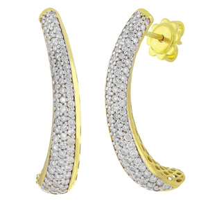 18k Yellow Gold 1.10ctw Diamond Pave Linear Curve Earrings