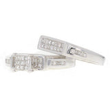 14k White Gold 0.85ctw Princess Cut Diamond Matching 2 Piece Bridal Ring Set Sz7