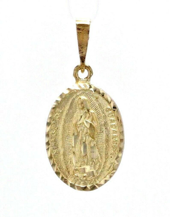 10k Yellow Gold Virgin Mary Lady of Guadalupe Medal Charm Pendant 1.1