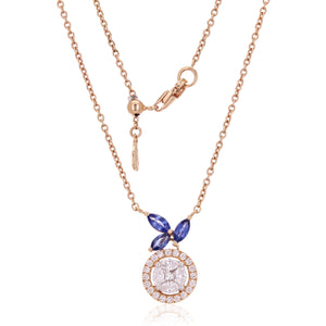 18k Rose Gold 0.78ctw Sapphire & Diamond Eternity Anniversary Pendant Necklace