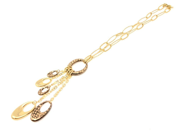 14k Two Tone Gold Italian Hollow Fancy Chain Pendant Necklace 18