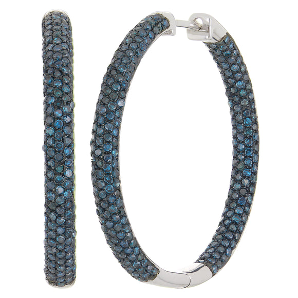 10k White Gold 2.01ctw Blue Diamond Micro Pave Inside Out Hoop Earrings