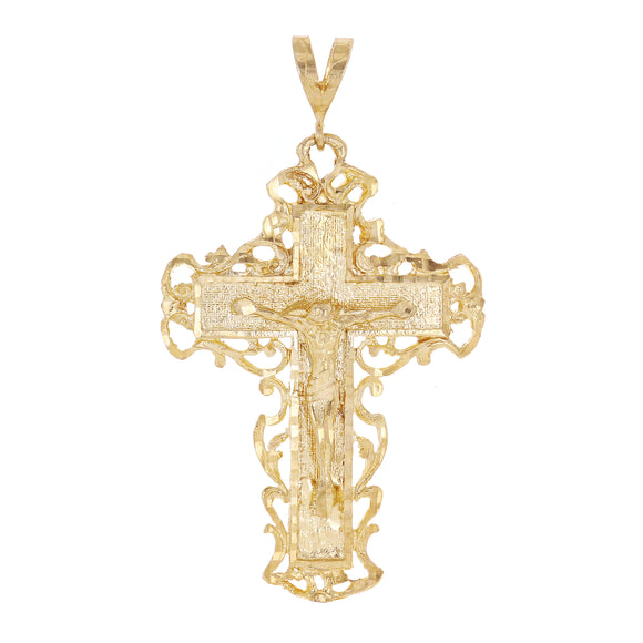 14k Yellow Gold Filigree Cross Religious Charm Pendant 2.2