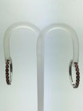 14k White Gold Hoop Loop Earrings with Natural Garnet Gemstones 6.2gram