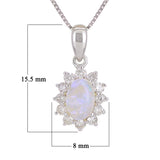 14k White Gold 0.20ctw White Opal & Diamond Oval Cluster Pendant Necklace 18"