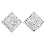 14k White Gold 1.20ctw Diamond Square Checkerboard Earrings