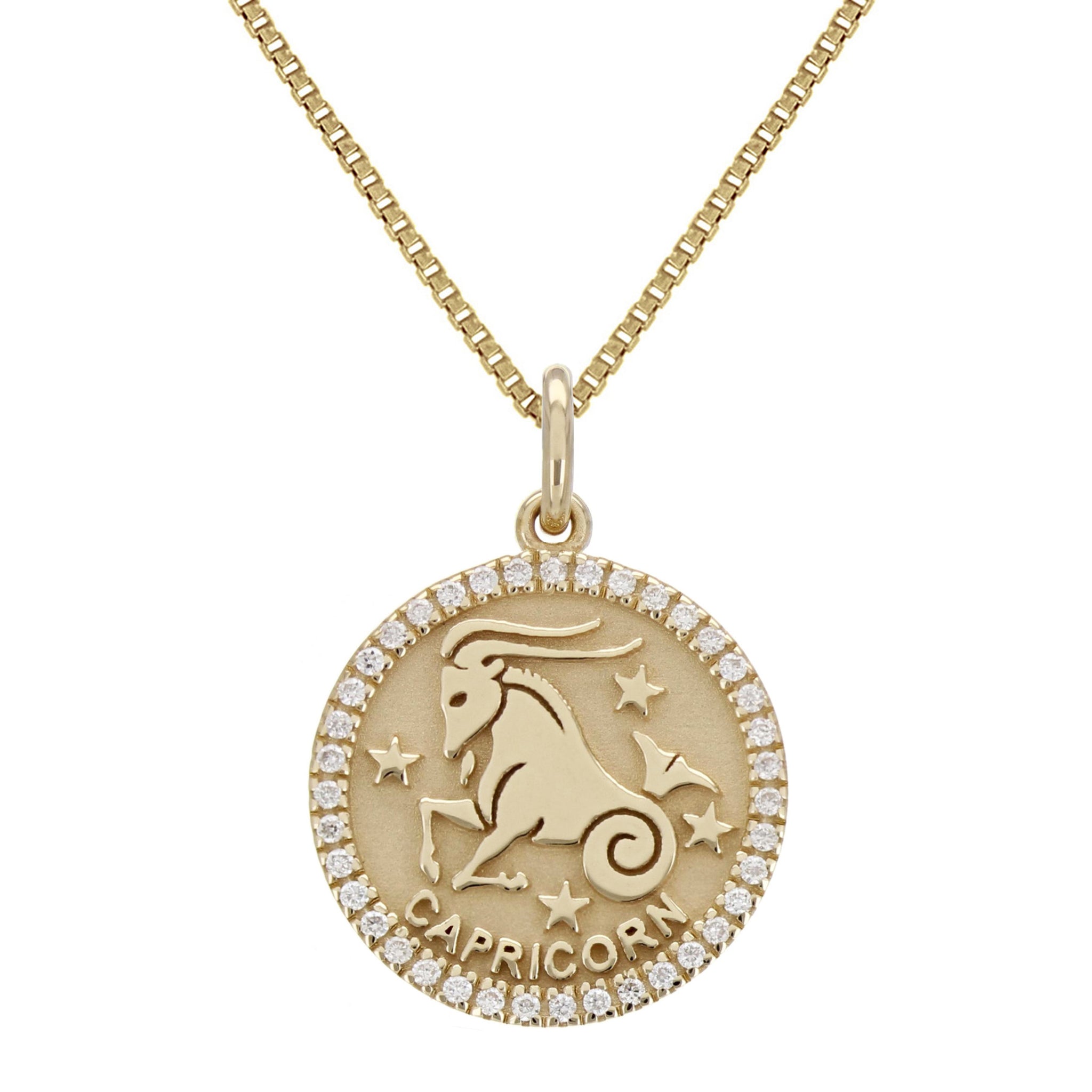 Amazon.com: Satin Finish 14k Yellow Gold Capricorn Zodiac Sign Pendant  Necklace, 16