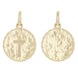 14k Yellow Gold Round Cross Medal Rope Disc Charm Pendant 6 grams