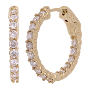 14k Yellow Gold 1.35ctw Diamond Inside Out Dangle Hoop Earrings