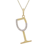 10k Yellow Gold Diamond Studded Wine Glass Pendant Necklace 18"