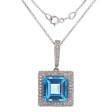 18k White Gold 0.94ctw Blue Topaz & Diamond Square Drop Pendant Necklace 18"
