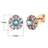 14k Rose Gold 0.09ctw London Blue Topaz & Diamond Flower Stud Earrings