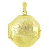 14k Yellow Gold Vintage Octagon Locket Charm Pendant with Flowers 1.5" 9.7 grams