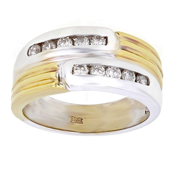 18k Yellow & White Gold 0.42ctw Diamond Textured Wedding Band Ring Size 6.5
