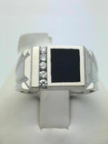 14k White Gold Solid Square Black Onyx with Diamond Ring Size 10.5