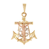 14k Tri Color Gold Jesus Christ Crucifix Mariner Anchor Charm Pendant 1.6" 4.7g