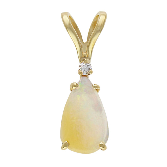 14k Yellow Gold Pear Shaped White Opal and Diamond Accent Double Bail Pendant