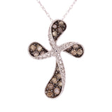 14k White Gold 0.50ctw Brown Diamond Swirling Cross Floating Pendant Necklace