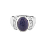 14k White Gold Genuine Oval Lapis Cabochon Ring with 0.30 CT Diamonds Size 11