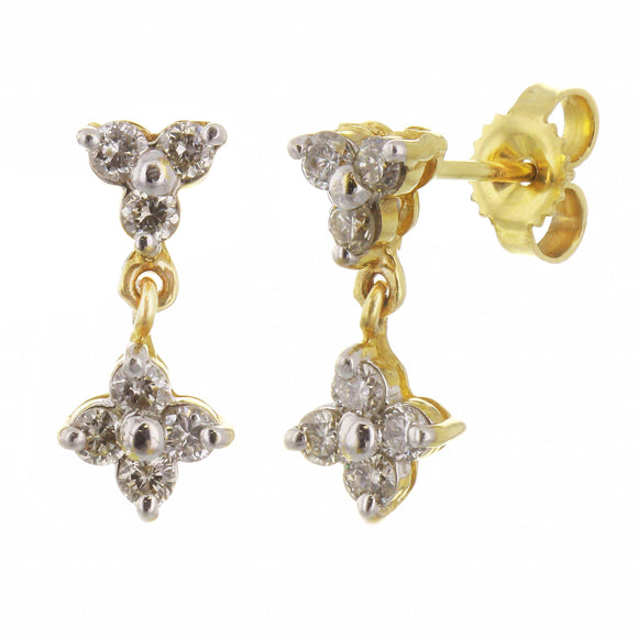 14k Yellow Gold 0.50ctw Diamond Flower Dangle Drop Earrings