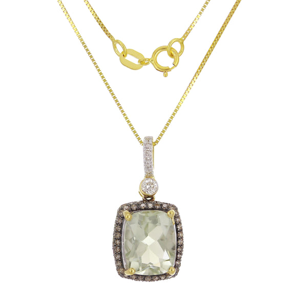 14k Yellow Gold 0.35ctw Green Amethyst &  Diamond Pendant Necklace 18