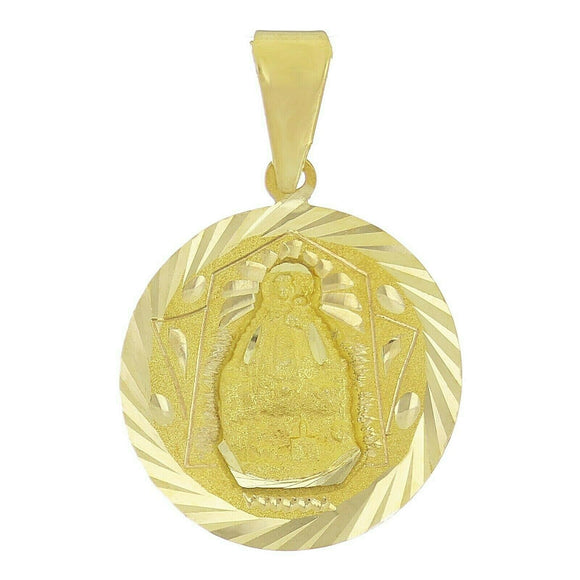 14k Yellow Gold Blessed Mother Mary and Baby Jesus Round Charm Pendant Medal