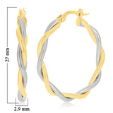 Italian 14k Yellow & White Gold Polished Twisted Medium Hollow Hoop Earrings