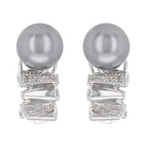14k White Gold 9.500mm Black Pearl & 0.10ctw Diamond Drop Earrings