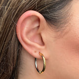 Italian 14k Yellow & White Gold Polished Medium Hollow Hoop Earrings 1.1"