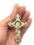 14k Yellow Gold Religious INRI Jesus Christ 3D Big Cross Pendant 3.36" 16.4grams