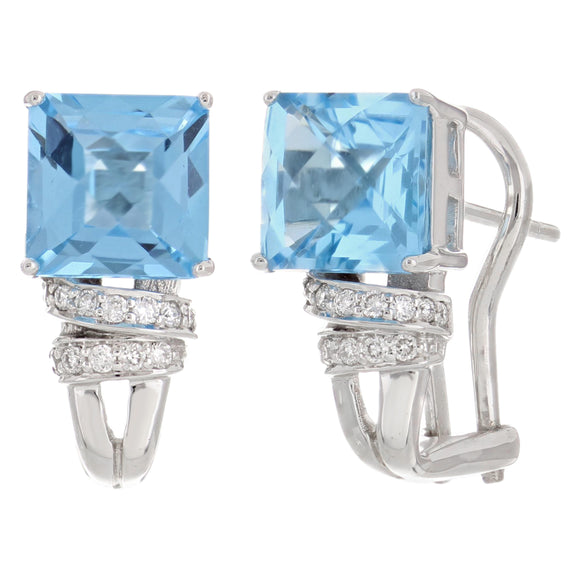 14k White Gold Blue Topaz & Diamond Earrings