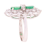 14k White Gold 1.80ctw Emerald & Diamond Double Filigree Trellis Vintage Ring
