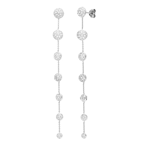 14k White Gold 1ctw Diamond Graduated Disc Linear Dangle Chain Earrings