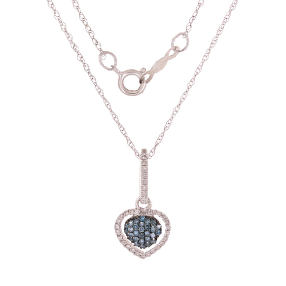 10k White Gold 0.16ctw Diamond Halo Double Heart Pendant Necklace
