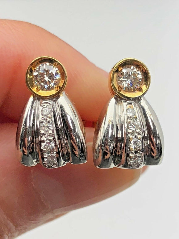 18k Two Tone Gold Half Bow Design Stud Earrings with 0.50CTW Natural Diamonds