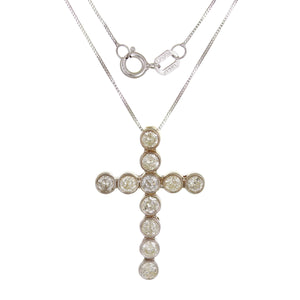 14k White Gold 0.70ctw Diamond Bezel Cross Pendant Necklace 18"